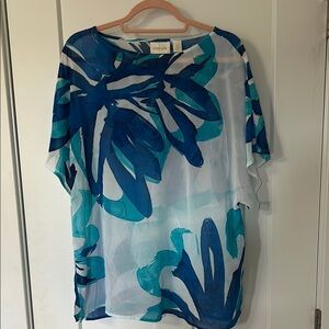 Chico's Ocean Blue and Aqua Floral Blouse